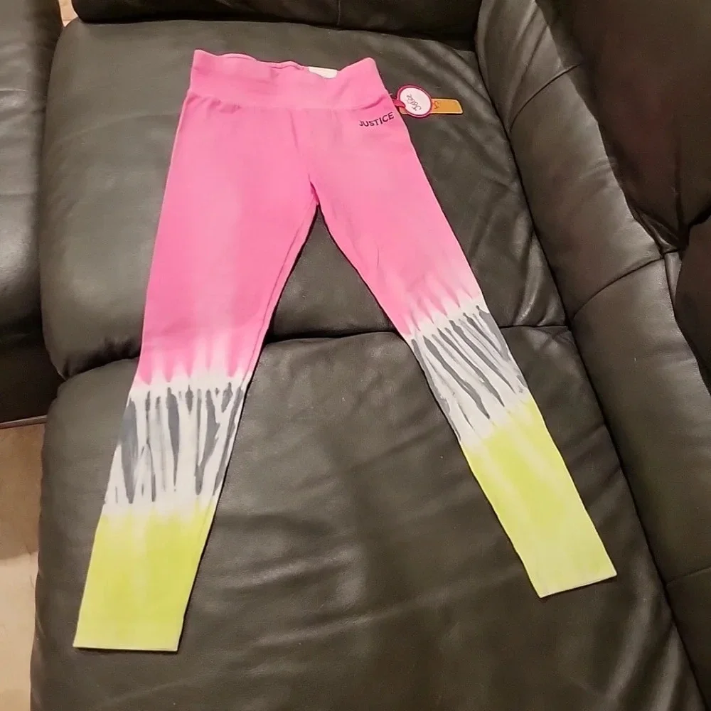 Girls Justice Small 7/8 Tie Dye Leggings‎ NWT Pink Green Sports